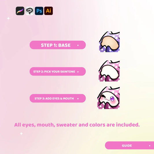 100 Editable Animal Twitch Emote Base - Procreate Brush and Stamp