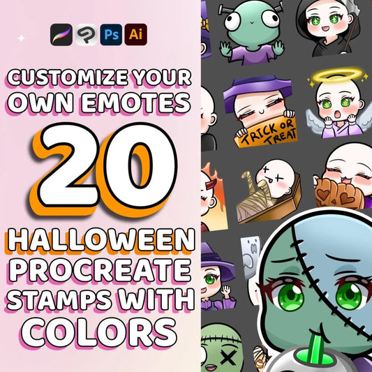 20 Editable Horror/Halloween/Scary Twitch Emote Base - Procreate Brush and Stamp