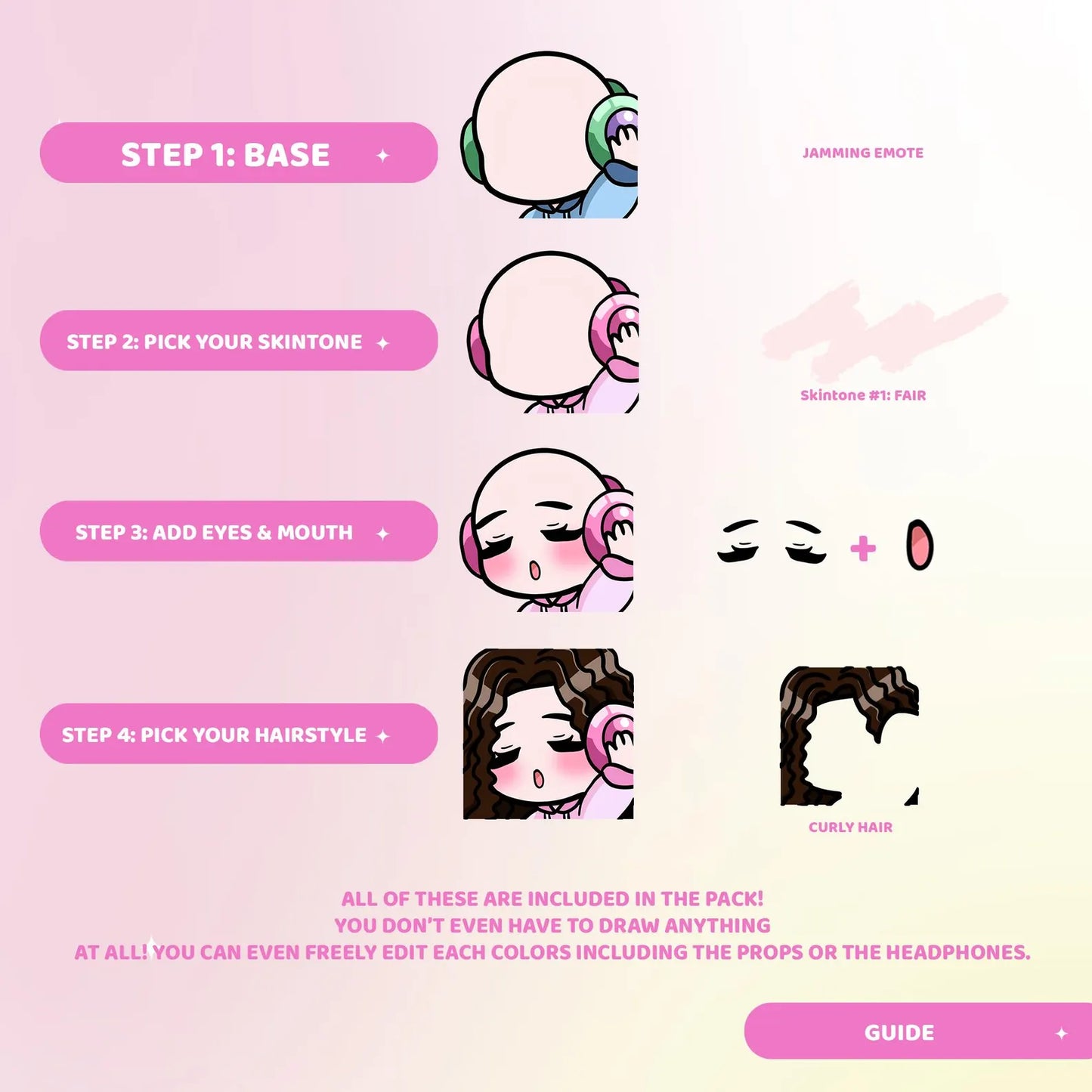 320 Editable Twitch Emote Template with Hair - Procreate Brush and Stamp